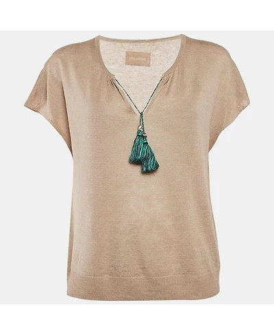 Pre-Owned Zadig & Voltaire Women's Beige Linen Knit Tie-Up Detail Card Top