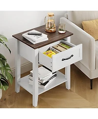 gaomon Nightstands, End Table with Drawer, Side Table for Living Room, 2 Tiers Storage Shelves Bedside Table for Study Room, Bedroom, Dorm