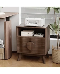 Gaomon Modern Fluted Night Stand, Bedroom Nightstand with Usb Charging Station, Wood Fluted Bedside Table with 2 Drawers, 1pcs