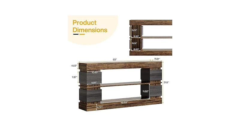 Tribesigns 63" Farmhouse Console Table, 3-Tier Entryway Table with Storage, Long Wooden Behind Couch Stand