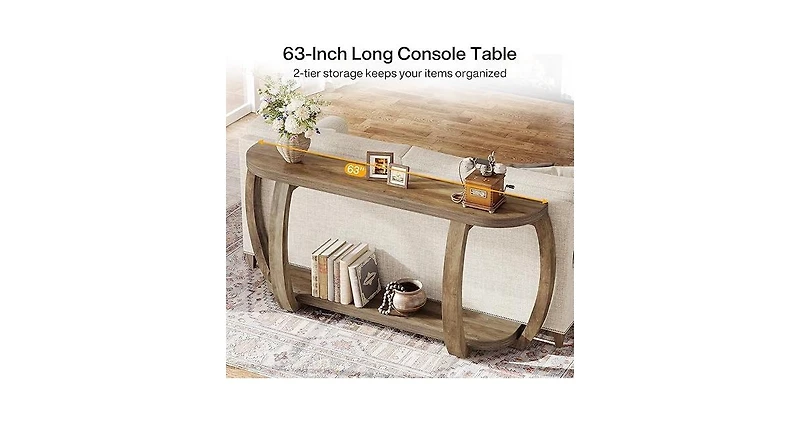 Tribesigns Farmhouse Wooden Console Table with Open Shelf, 63-Inch Long Sofa Entryway Table with Curved Legs for Living Room, Hallway, Entrance