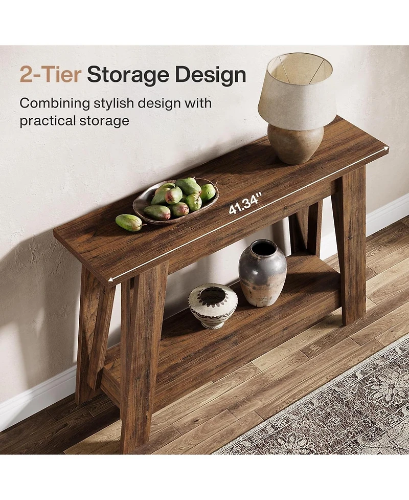 Tribesigns 41.3" Farmhouse Console Table, 2-Tier Wooden Entryway Table