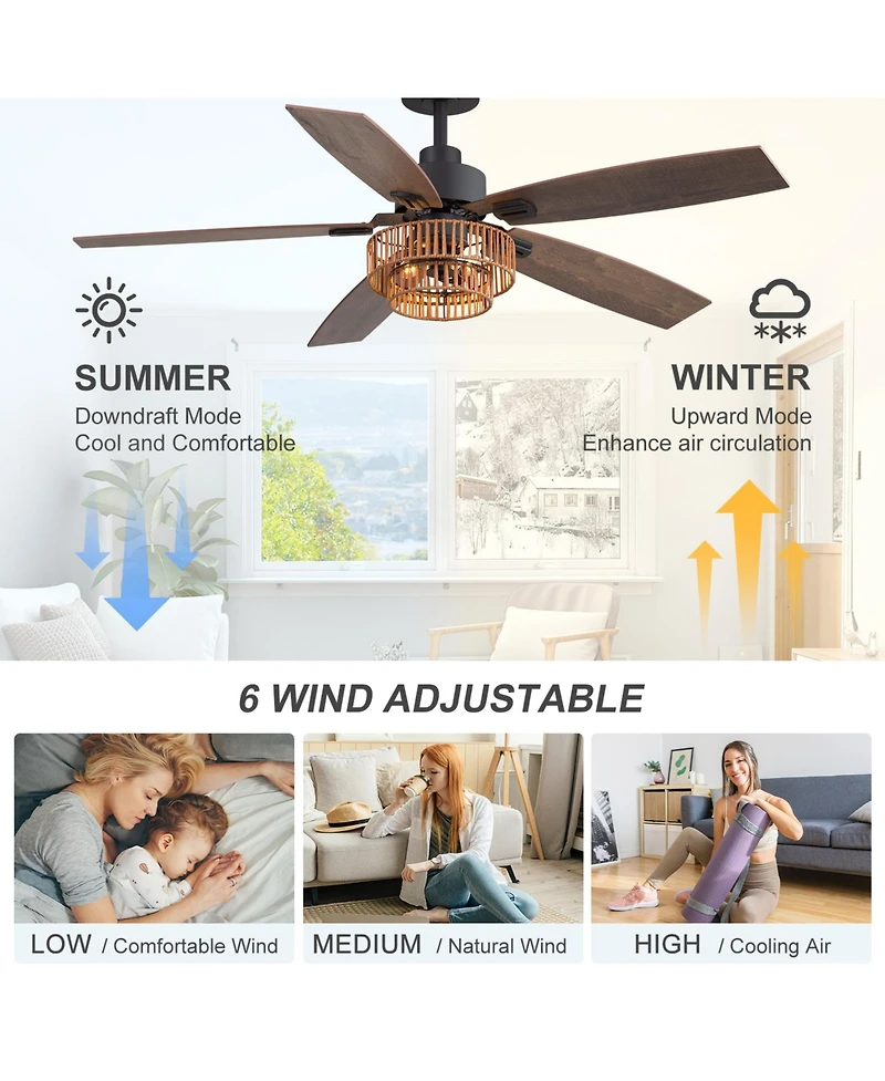 Airsurfer 52" Ceiling Fan with Integrated Led Light Remote-Controlled Matte Black 5-Blade Modern Design Quiet Dc Motor