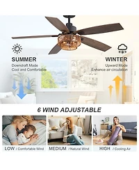 Airsurfer 52" Ceiling Fan with Integrated Led Light Remote-Controlled Matte Black 5-Blade Modern Design Quiet Dc Motor