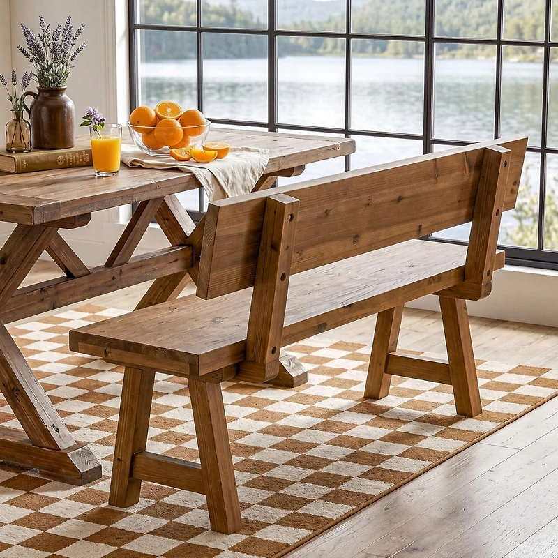 Tribesigns Solid Wood Bench with Back, 47-Inch Long Farmhouse Wooden Indoor Window Bench Seat