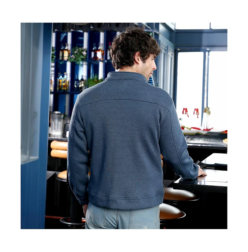 Campus Sutra Men's Indigo Blue Panel-Stitch Knit Jacket