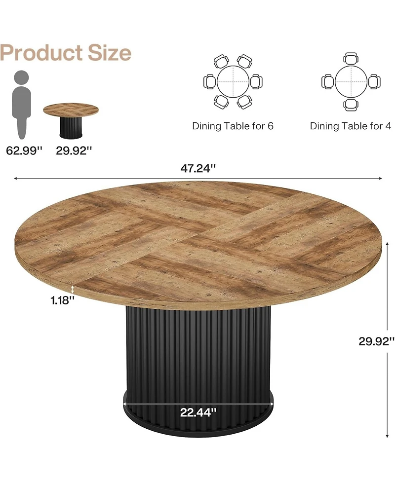 Tribesigns 47.24-Inch Black Round Dining Table for 4-6 People, Modern Fluted Mdf + Metal Base Kitchen Table