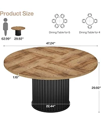 Tribesigns 47.24-Inch Black Round Dining Table for 4-6 People, Modern Fluted Mdf + Metal Base Kitchen Table