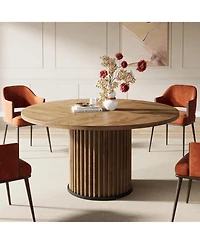 Tribesigns 47.24-Inch Black Round Dining Table for 4-6 People, Modern Fluted Mdf + Metal Base Kitchen Table