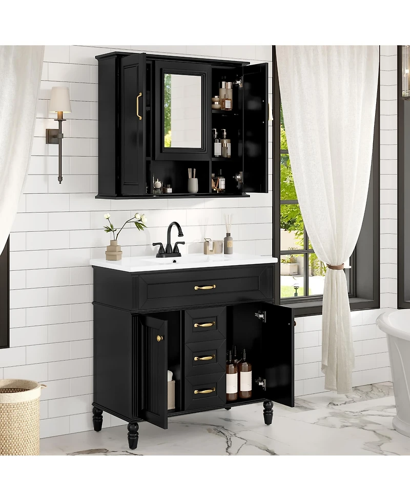 Casainc 36" Wall Mounted Medicine Cabinet with Mirror and 3 Doors