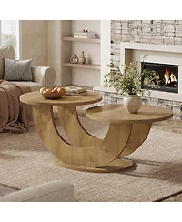 Tribesigns Round Coffee Table, 2-Tier Farmhouse Coffee Table with U-Shaped Frame