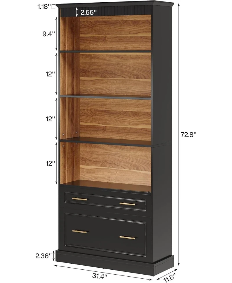 Tribesigns 5-Shelf Bookcase with File Cabinet Drawer Set of 2, 72" Tall Bookshelf, Modern Free-Standing Wood Bookcase, Large Open Display Storage Book
