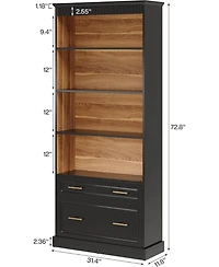 Tribesigns 5-Shelf Bookcase with File Cabinet Drawer Set of 2, 72" Tall Bookshelf, Modern Free-Standing Wood Bookcase, Large Open Display Storage Book
