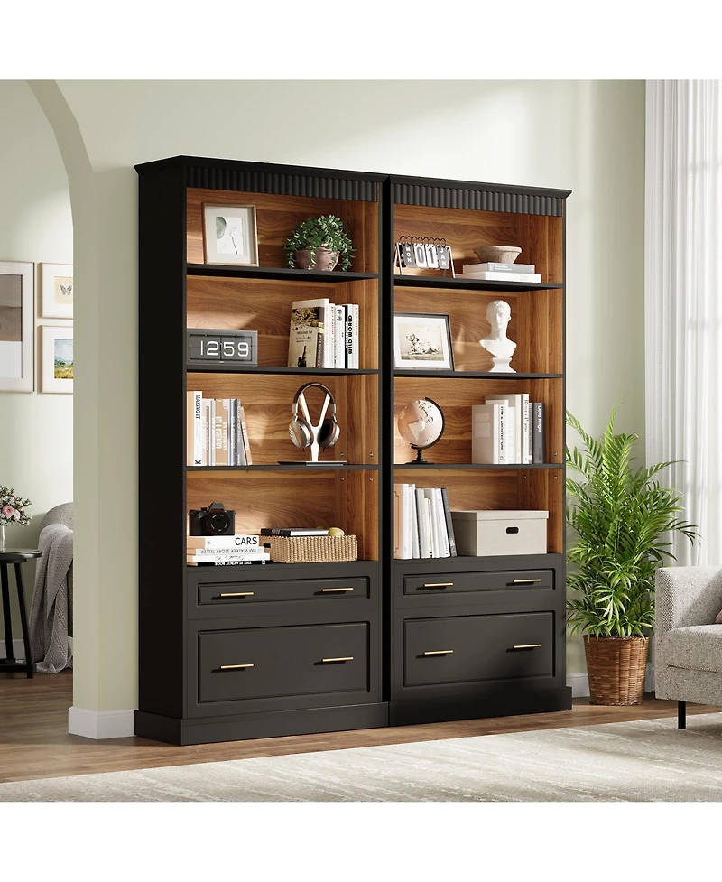 Tribesigns 5-Shelf Bookcase with File Cabinet Drawer Set of 2, 72" Tall Bookshelf, Modern Free-Standing Wood Bookcase, Large Open Display Storage Book
