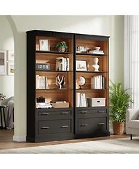 Tribesigns 5-Shelf Bookcase with File Cabinet Drawer Set of 2, 72" Tall Bookshelf, Modern Free-Standing Wood Bookcase, Large Open Display Storage Book