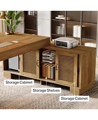 Tribesigns 63-Inch L-Shaped Wood Executive Desk with Storage Cabinets & 2-Tier Shelf, Modern Business Workstation