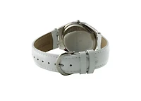 Peugeot Women's 37mm White Watch with Crystal Bezel Leather Band