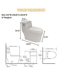 Casainc Powerful Tornado Flush One-Piece Small Compact Bathroom Fixture Elongated Comfortable Height,Glazed Surface