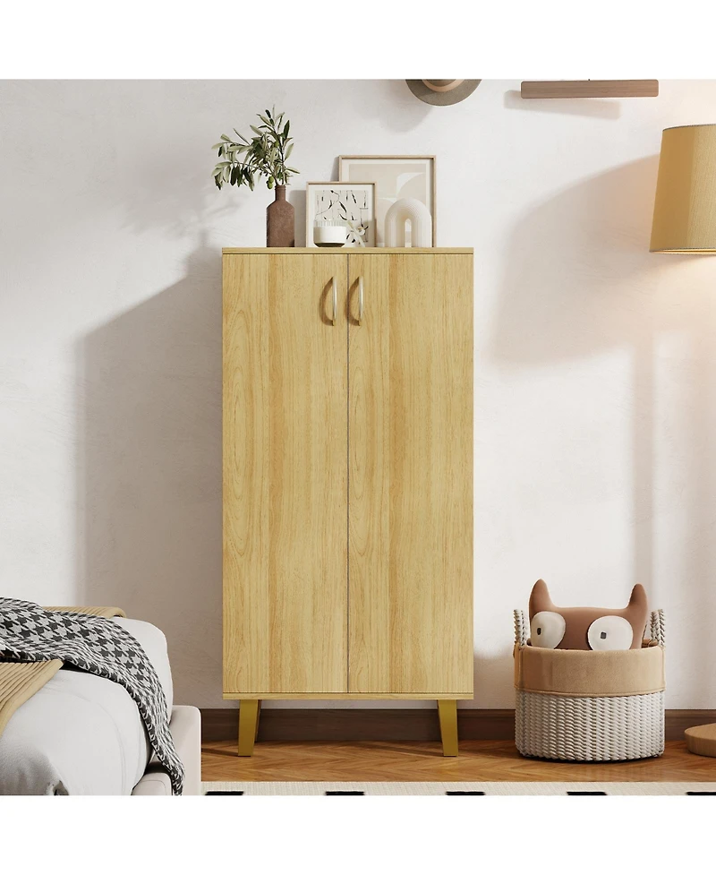 Gymax 6-Tier Wooden Shoe Storage Cabinet w/ Doors Removable Shelves for Entryway