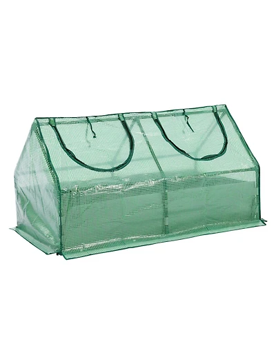 Aoodor 6x3x3 Ft Raised Garden Bed with Mini Greenhouse Cover, Pe Planter Box Kit with Windows for Herbs, Flowers and Vegetables, Green