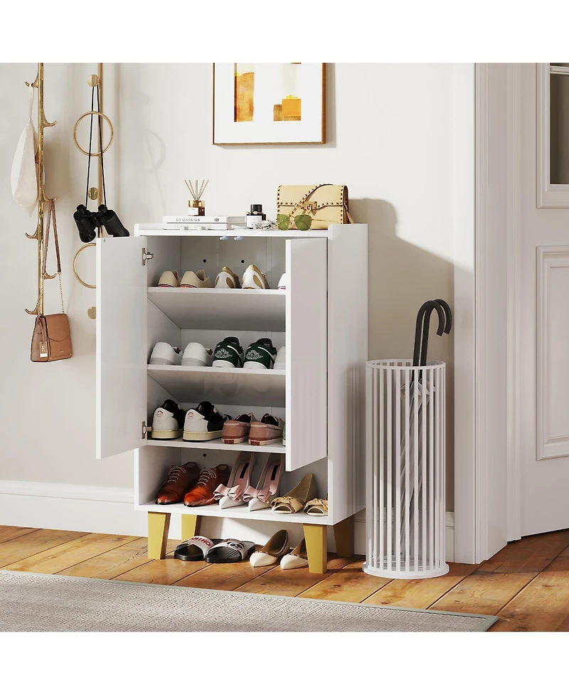 Gymax Shoe Storage Cabinet Freestanding Shoe Organizer w/ Anti-tipping Kit Open Shelf