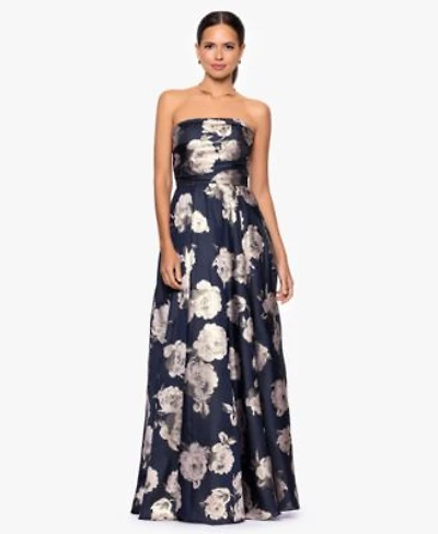 Betsy Adam Womens Printed Strapless Long Dress