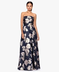 Betsy Adam Womens Printed Strapless Long Dress