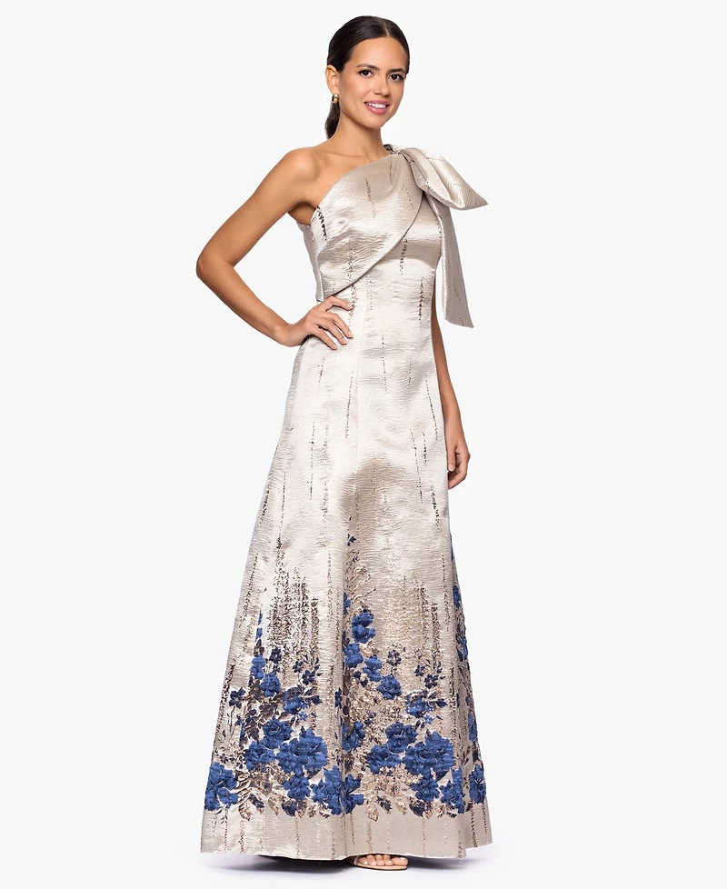 Betsy & Adam Women's One-Shoulder Long Dress