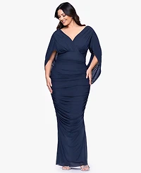 Betsy & Adam Plus V-Neck Long Sheath Dress