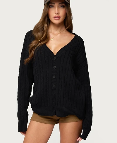 Edikted Womens Francine Oversized V Neck Cardigan