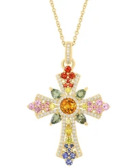 Effy Collection Multi-Sapphire (2-5/8 ct. t.w.) & Diamond (1/3 ct. t.w.) Pendant Necklace in 14k Yellow Gold