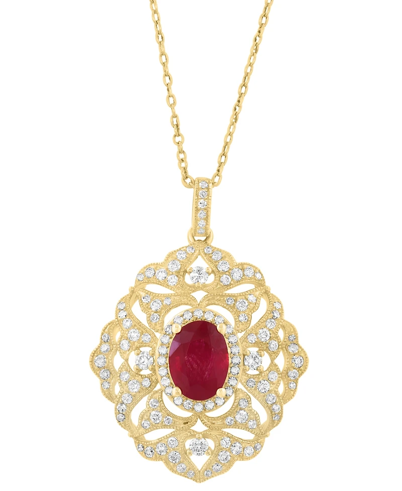 Effy Collection Ruby (1-3/8 ct. t.w.) & Diamond (5/8 ct. t.w.) Pendant Necklace in 14k Yellow Gold