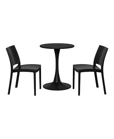WestinTrends 3-Piece Outdoor Round Metal Patio Dining Table Set With Stackable Side Chairs