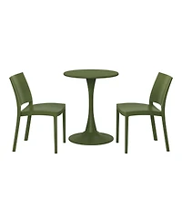 WestinTrends 3-Piece Outdoor Round Metal Patio Dining Table Set With Stackable Side Chairs