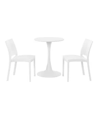 WestinTrends 3-Piece Outdoor Round Metal Patio Dining Table Set With Stackable Patio Dining Side Chairs