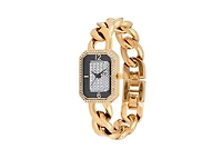 Peugeot Womens 14K Gold-Plated Rectangular Link Bracelet Watch-Crystal Studded Face