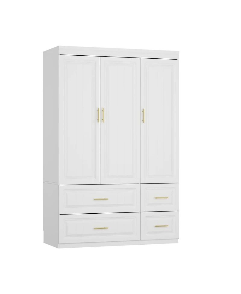Homsee 3-Door Big Wardrobe Armoires with Hanging Rod, 4-Drawers, Storage Shelves
