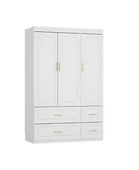 Homsee 3-Door Big Wardrobe Armoires with Hanging Rod, 4-Drawers, Storage Shelves