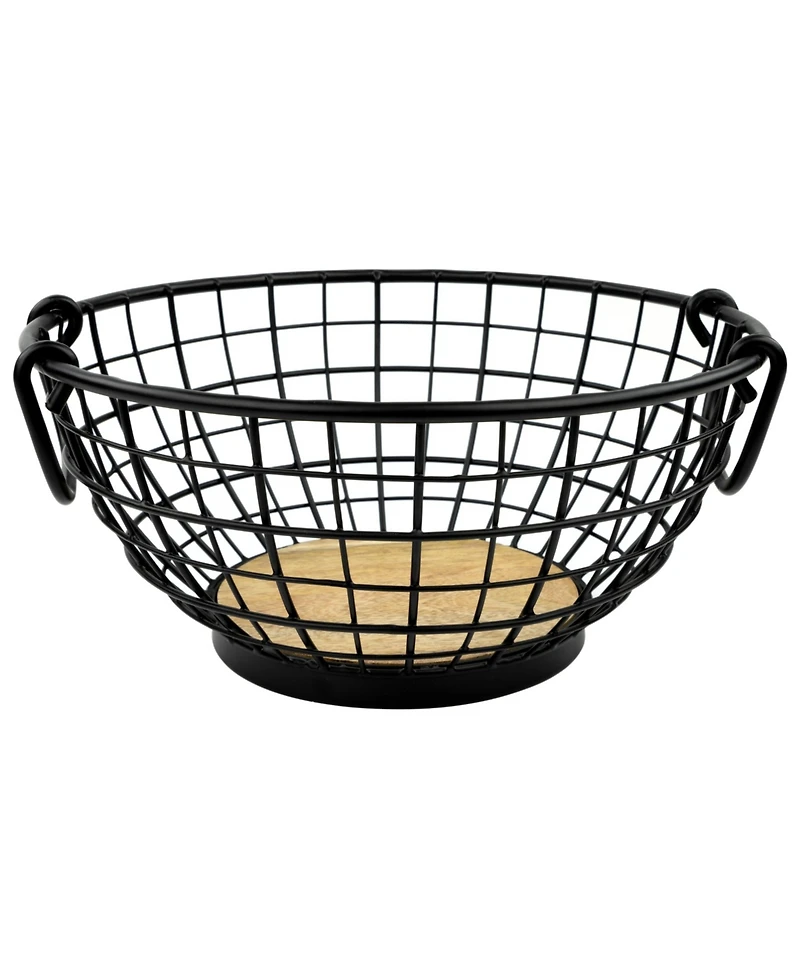 Spectrum Madison Fruit Bowl Wire Basket with Wood Base