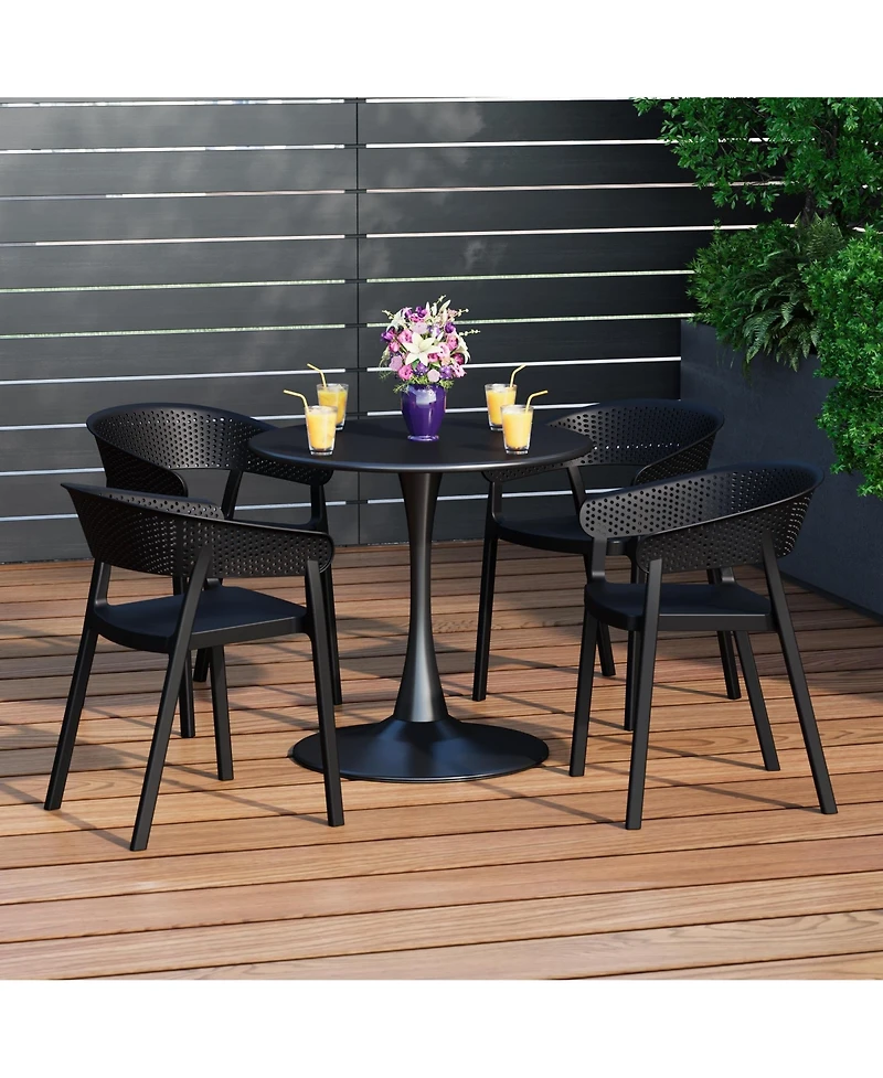 WestinTrends 5-Piece Indoor Outdoor Metal Patio Dining Table Set With Stackable Chairs