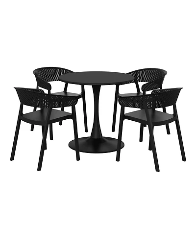 WestinTrends 5-Piece Indoor Outdoor Metal Patio Dining Table Set With Stackable Chairs
