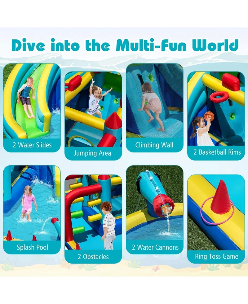 Hongge Inflatable Water Slide Park With Dual Slides Bounce House And Obstacle Course