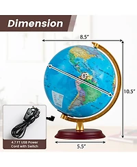 Hongge 8 Inch Led Illuminated World Globe With Wooden Base And Usb Power Cord
