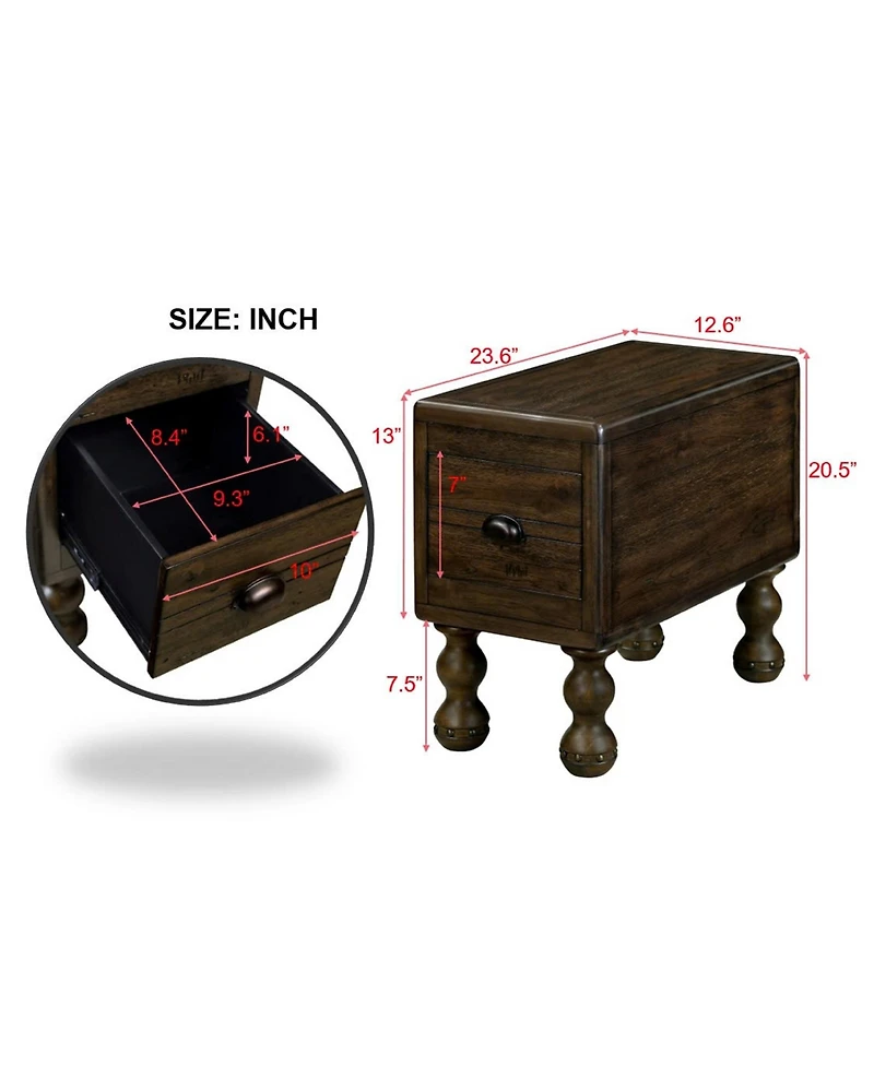 sumyeg Vintage Solid Wood End Table Narrow Rectangle Drawer Nightstand