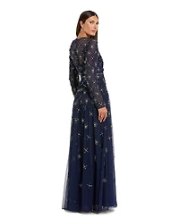 Mac Duggal Women's Long Sleeve Crystal Embellished Evening Gown