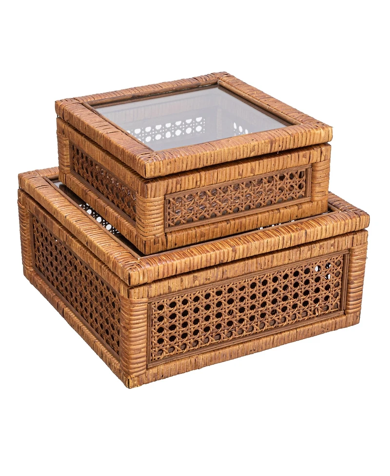 Storied Home Set of 2 Sizes Modern Decorative Rectangle Display Boxes with Glass Top