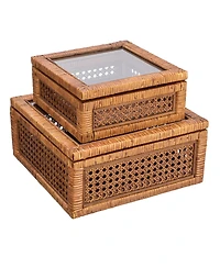 Storied Home Set of 2 Sizes Modern Decorative Rectangle Display Boxes with Glass Top