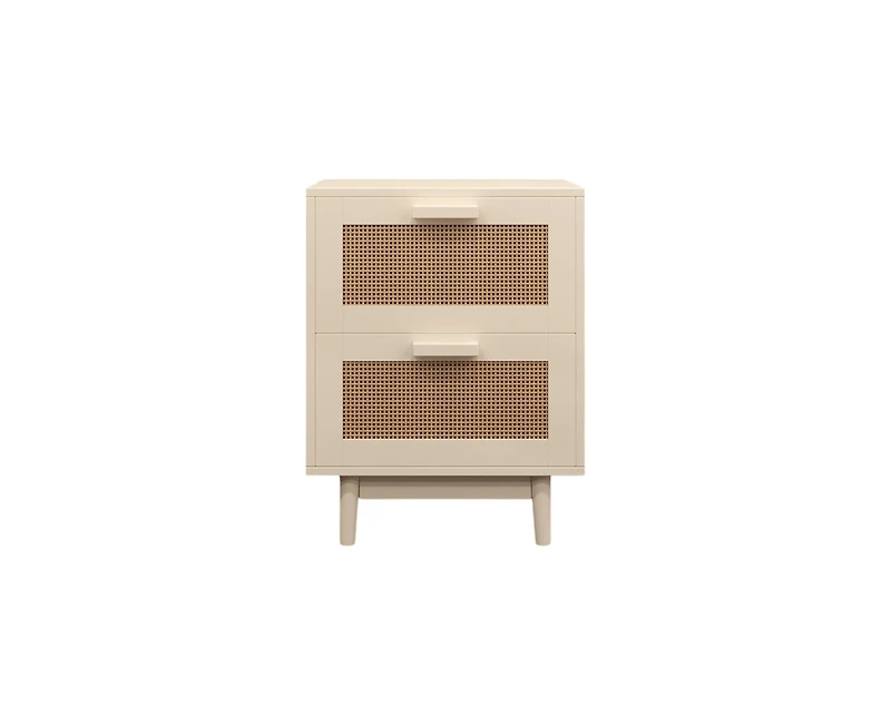 sumyeg Burly Wood Nightstand 2 Faux Rattan Drawers Accent Table