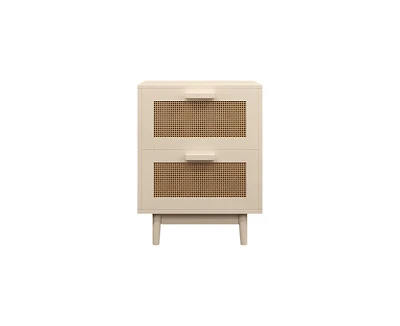 sumyeg Burly Wood Nightstand 2 Faux Rattan Drawers Accent Table