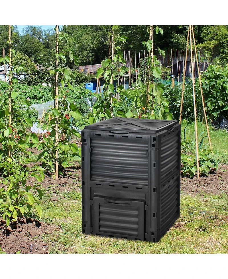 Sugift 80-Gallon Outdoor Composter with Large Openable Lid and Bottom Exit Door